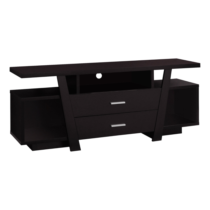 Monarch 60" Contemporary Wood Grain-Look Open Concept Shelf 2-Drawer Storage Console TV Stand - Cappuccino Brown Finish
