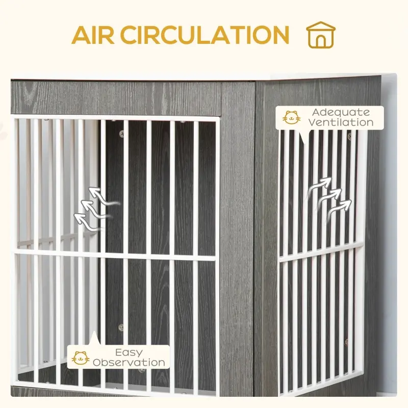 PawHut Wooden Dog Kennel, Furniture End Table with Lockable Door, Small Size Pet Crate Indoor Animal Cage, Grey