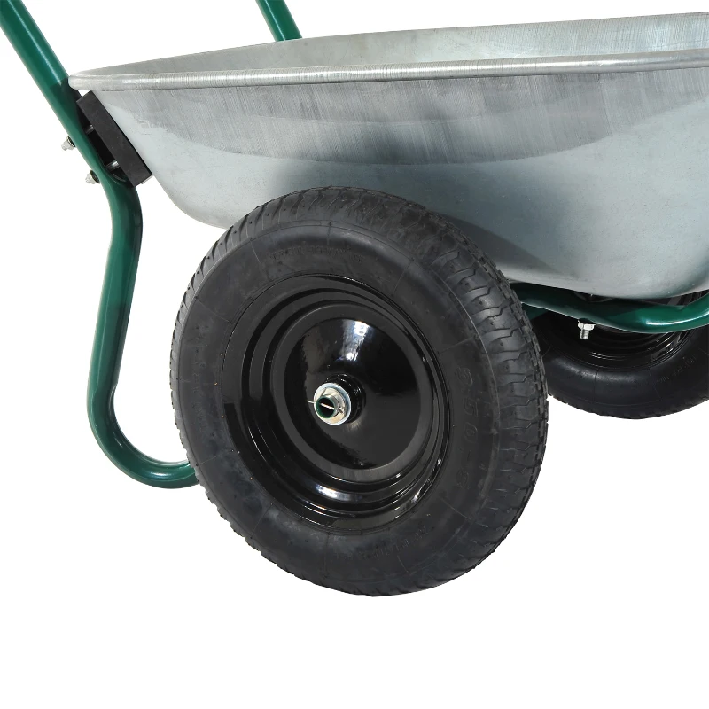 Outsunny 2 Cubic Feet Two Wheel Metal Wheelbarrow - Silver/Green