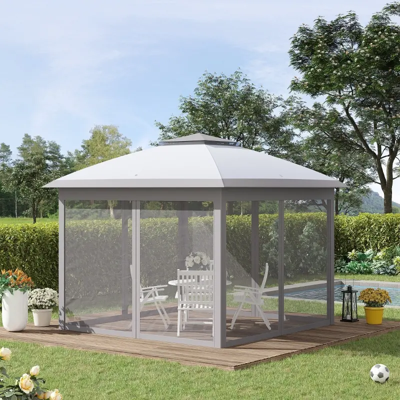 Outsunny 11' Pop-Up Tent Gazebo w/ Netting, Grey