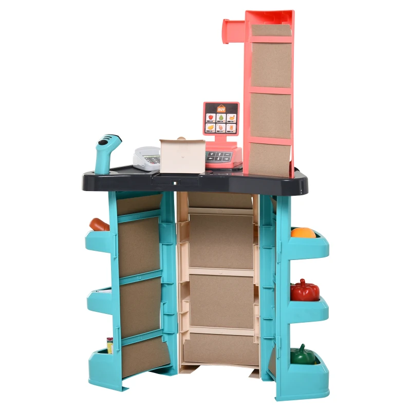 Qaba Kids Supermarket with Shopping Cart Play Set Toys with Working Scanner & Credit Card Reader for 3 to 6 Years - Green