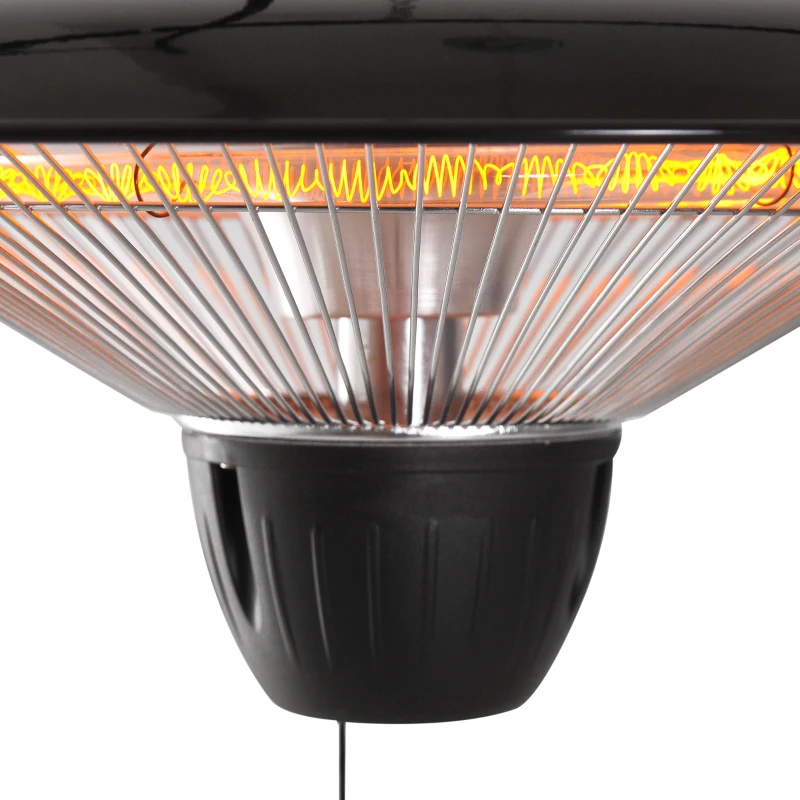Outsunny 1500W Patio Gazebo Ceiling Mounted Patio Heater String Control with Light - Black