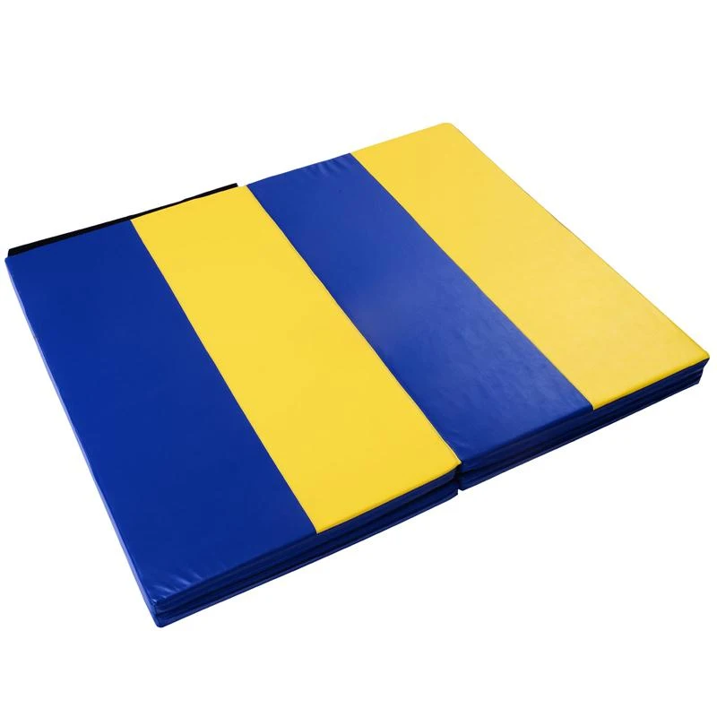 Soozier 4' x 10' x 2" PU Leather Tumbling Gymnastics Mat - Blue / Yellow Stripe