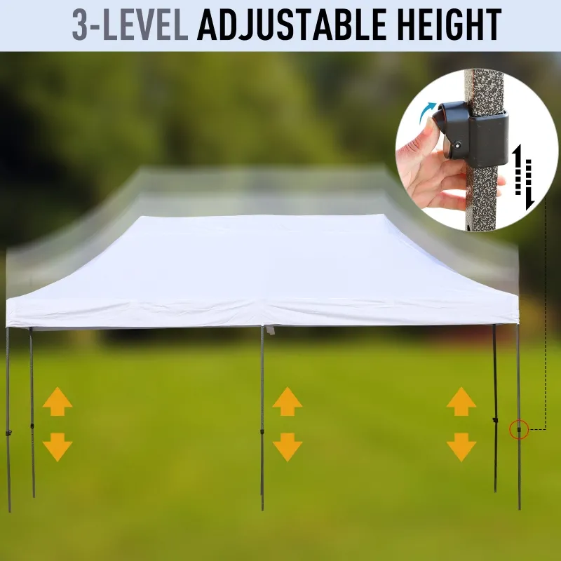 Outsunny 10' x 20' Pop Up Canopy Tent, Instant Sun Shelter, Tents for Parties, Height Adjustable, with Wheeled Carry Bag, for Outdoor, Garden, Patio, White