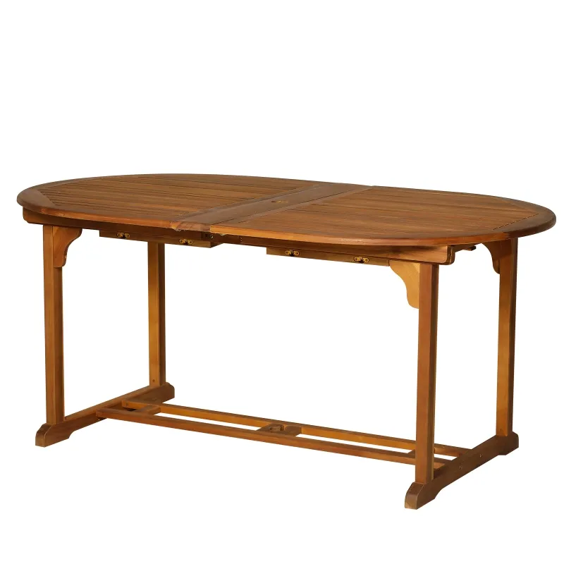 Outsunny Acacia Wood 9 Piece Extendable Oval Patio Dining Table Set