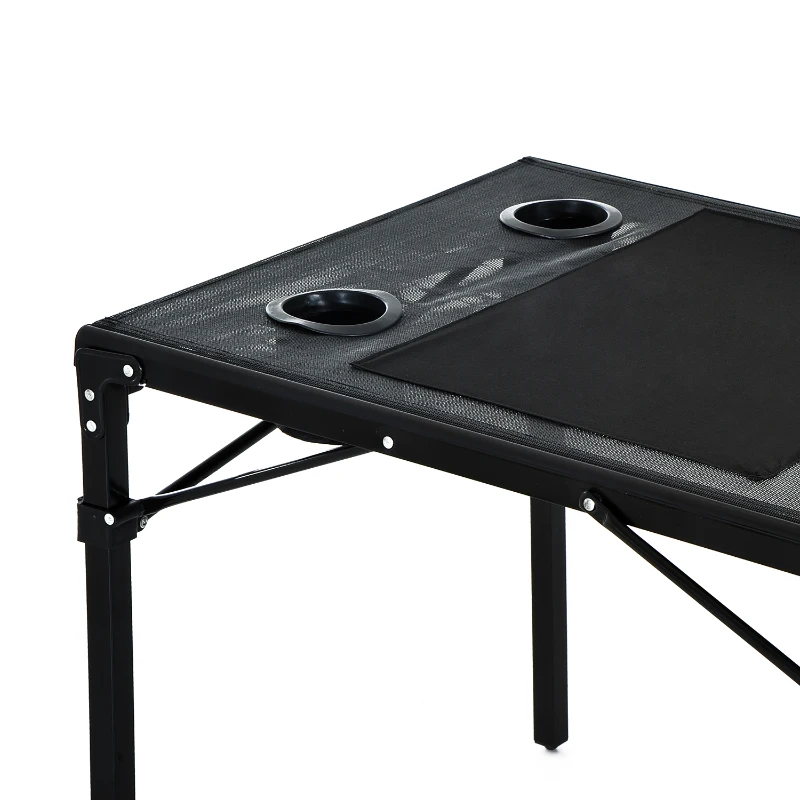 Outsunny Outdoor Folding Camping Table with Cup Holders - Black