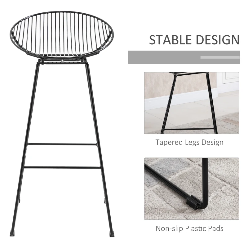 HOMCOM Modern Bar Stools Set of 2, Bar Height Barstools, 29.5" Seat Height Bar Chairs for Kitchen, Pub with Backrest and Footrest, Steel Frame, Black