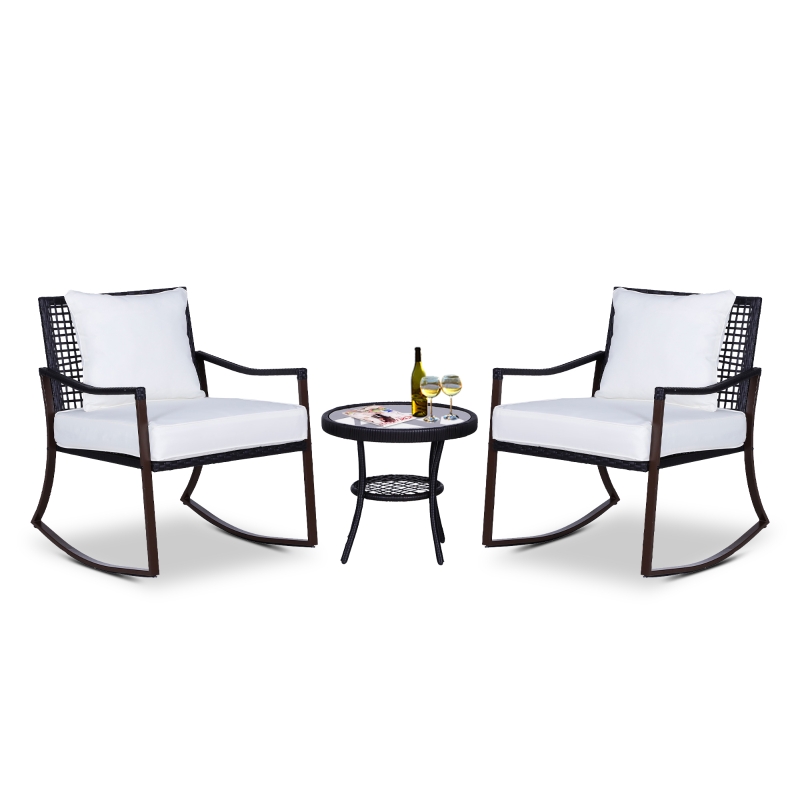 Outsunny 3pc Outdoor Rocking Chair Set Coffee Table Rocking Chairs Garden Furniture