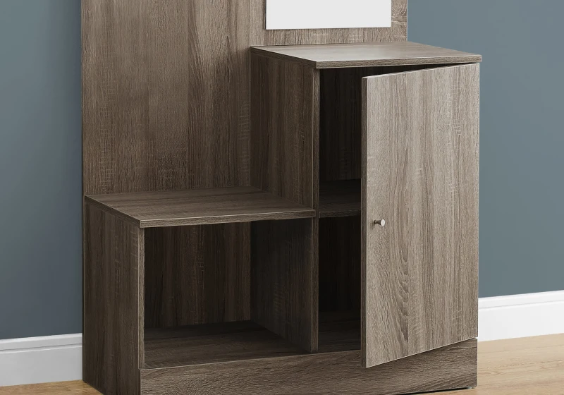 Monarch 75" Contemporary Wood Grain-Look 3-Hook Coat Rack Hall Tree Storage Bench - Dark Taupe Finish