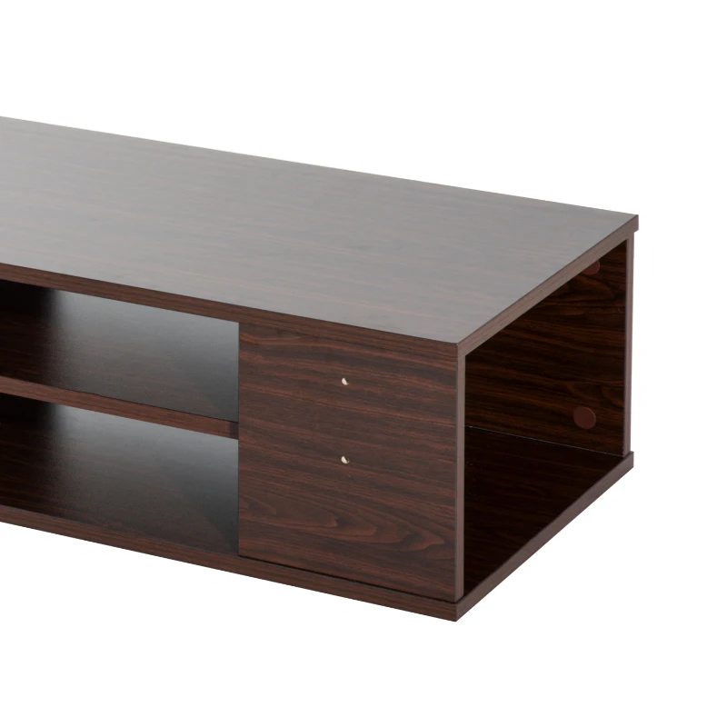 HomCom 48” Modern Wooden Floating Media Center Shelf Unit - Brown Woodgrain