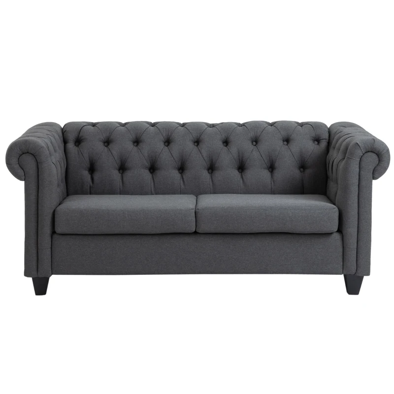 HOMCOM 2-Seater Oversize Loveseat Linen Fabric Sofa Couch 72.8 Inches with Rubberwood Legs & Rolled Arms for Living Room, Grey