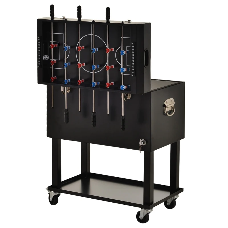 Outsunny Patio 65L Rolling Cooler Cart with Foosball Tabletop - Ice Beverage Chest for Outdoor Parties and Events