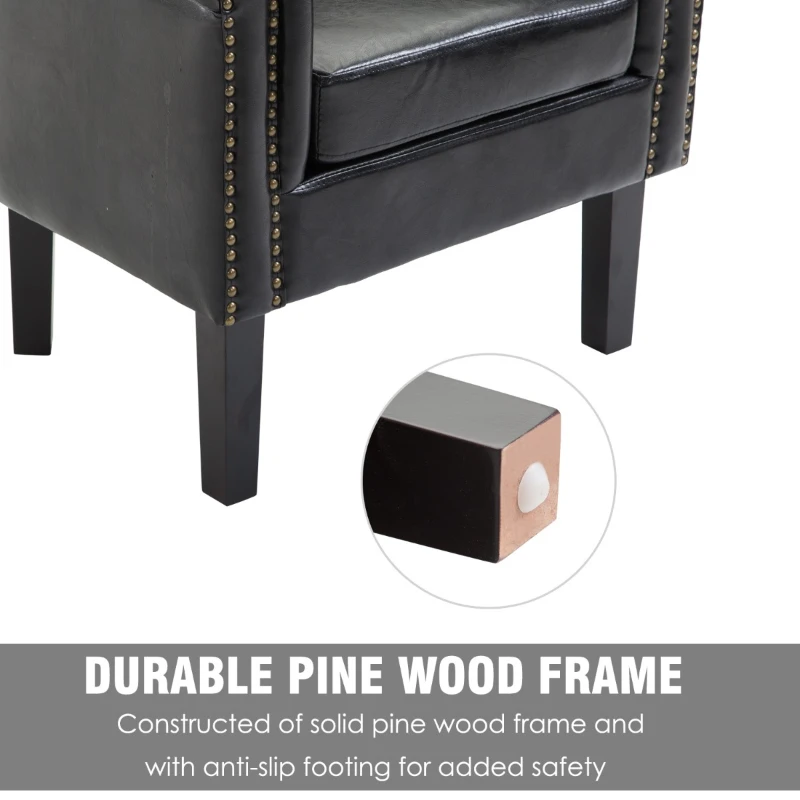 HomCom Faux Leather Traditional Club Armchair Smoking Chair - Dark Brown Black