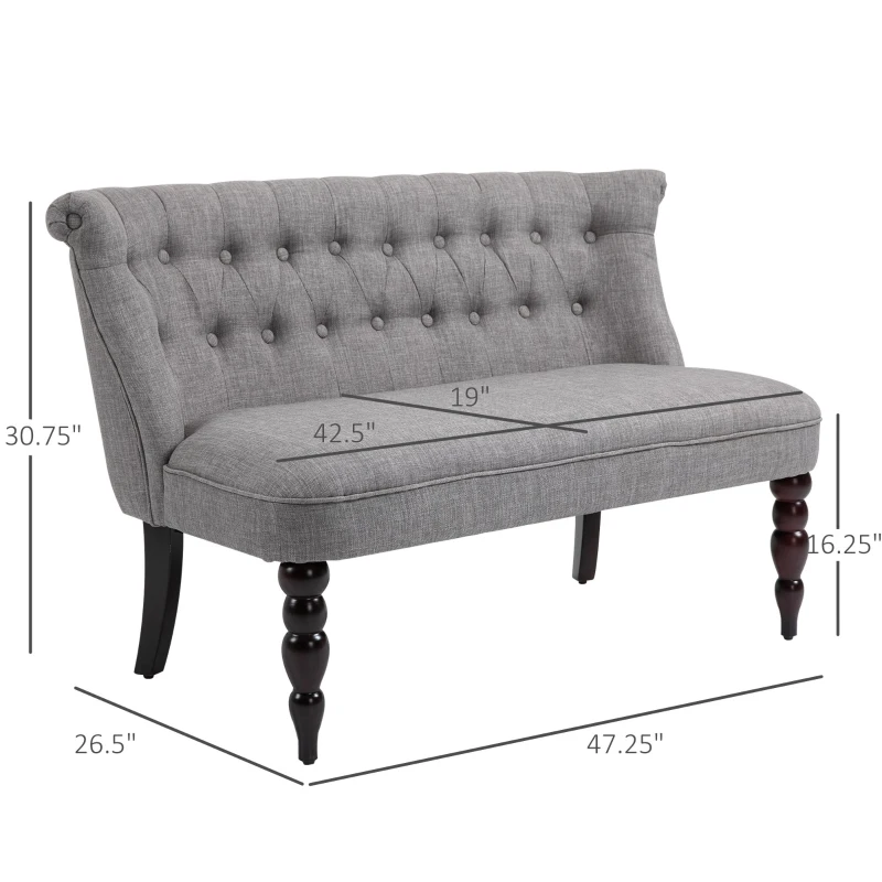 HOMCOM Upholstered Armless Fabric Loveseat with Button Tufted Design for Living Room with Wood Legs, Grey