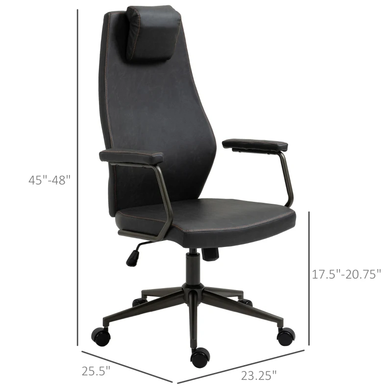 Vinsetto High-Back Executive Office Chair, Ergonomic Leather Computer Desk Chair with Adjustable Height, Removable Headrest and 360 Swivel Wheels, Deep Grey