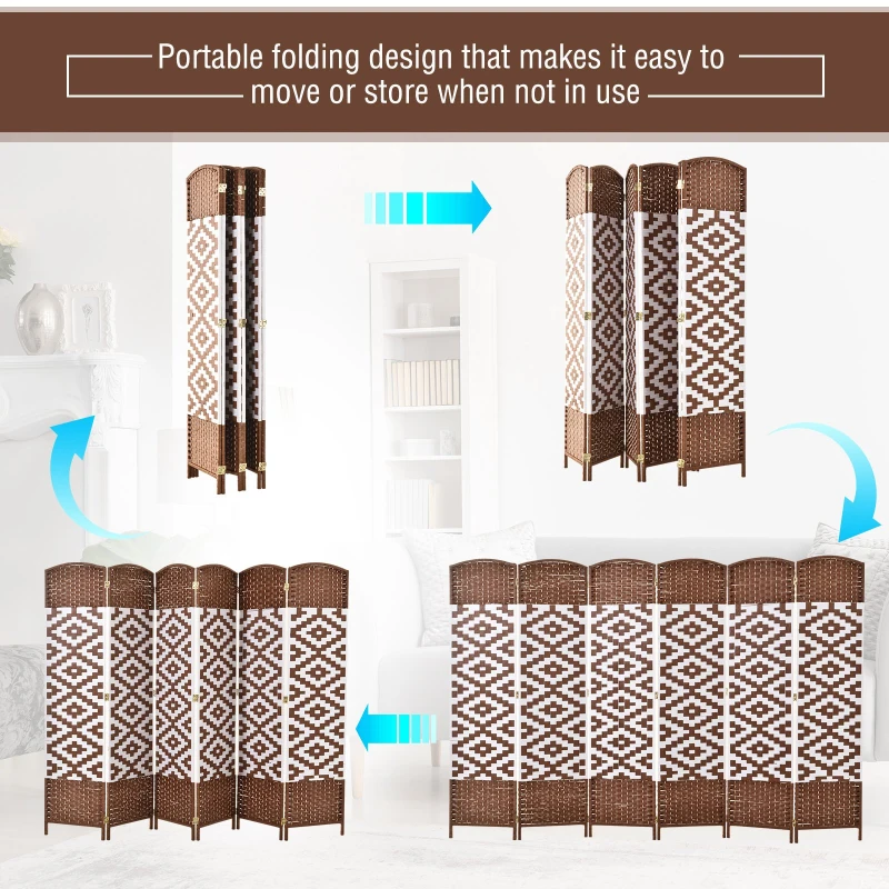 HomCom 6ft 6-Panel Diamond Weave Folding Room Divider with Freestanding Folding Screen & Stylish Wicker Material