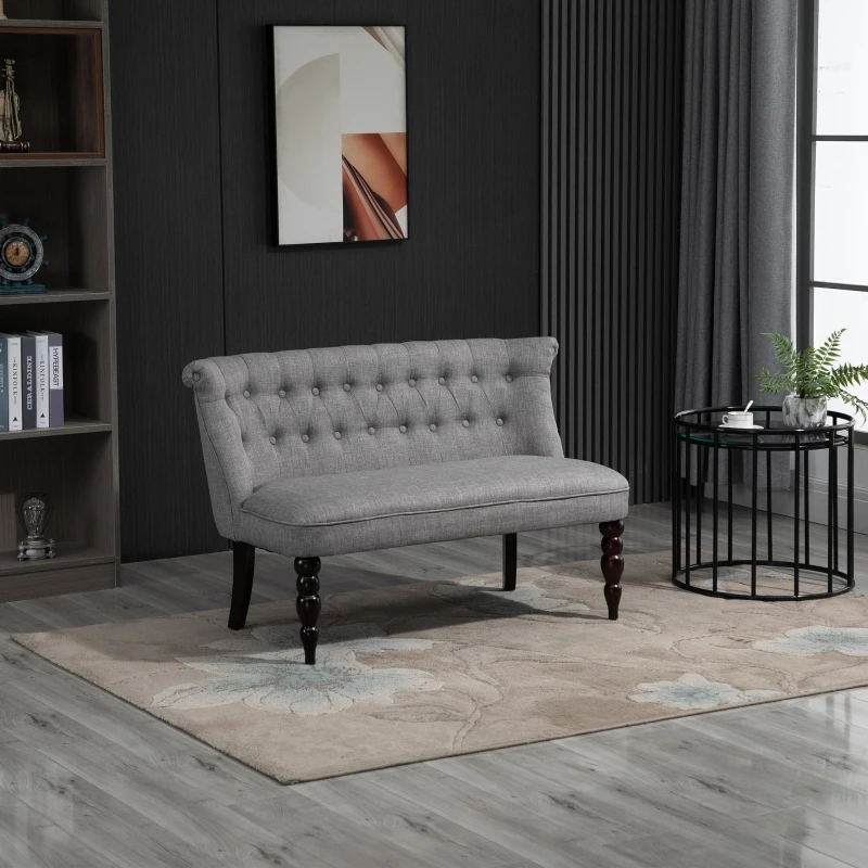 HOMCOM Upholstered Armless Fabric Loveseat with Button Tufted Design for Living Room with Wood Legs, Grey