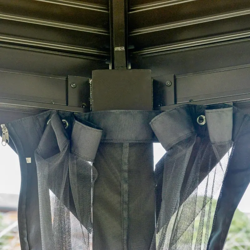 Outsunny 15' x 15' Octagon Hardtop Gazebo with Galvanized Steel Roof, Aluminum Frame, Permanent Pavilion Outdoor Gazebo Canopy with Netting for, Patio, Garden, Backyard, Deck, Lawn, Black