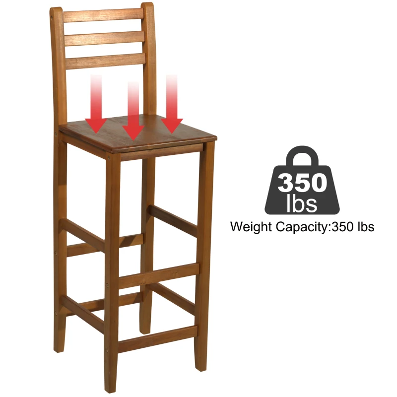 HomCom 2 Piece 28" Tall Classic Bar Height Acacia Wood Slat Back Pub Chair