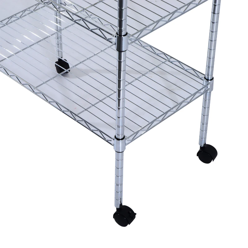 HomCom 32” Portable 3 Tier Rolling Kitchen Cart With 2 Wire Storage Shelves
