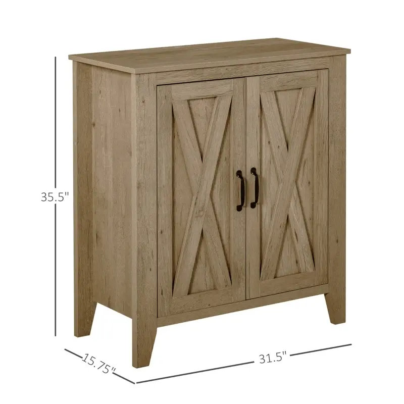 HOMCOM Rustic Farmhouse Sideboard, Accent Buffet Cabinet with Double Barn Doors and Fixed Shelf, Oak Finish