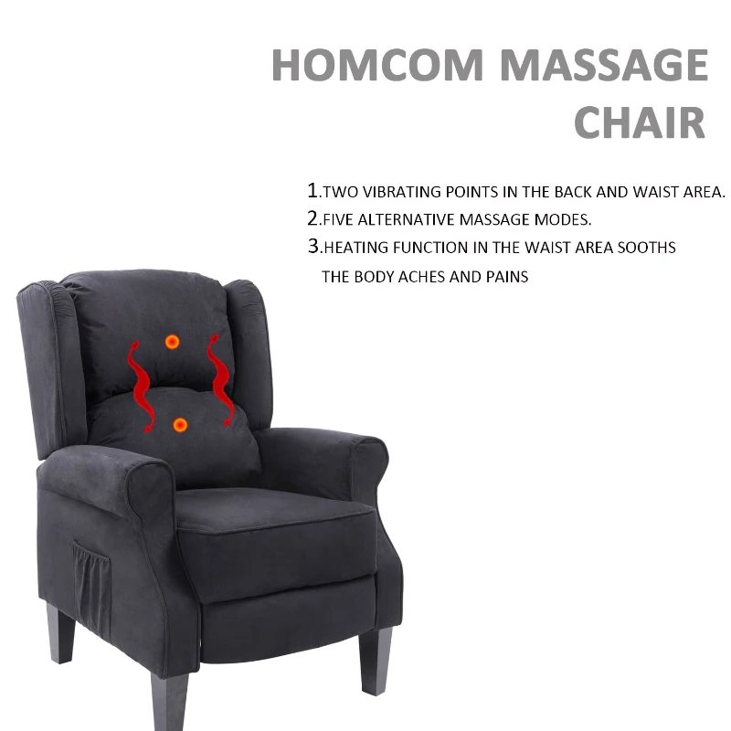 Open Box HomCom Personal Heated Vibrating Faux Suede Massage Recliner Chair - Black