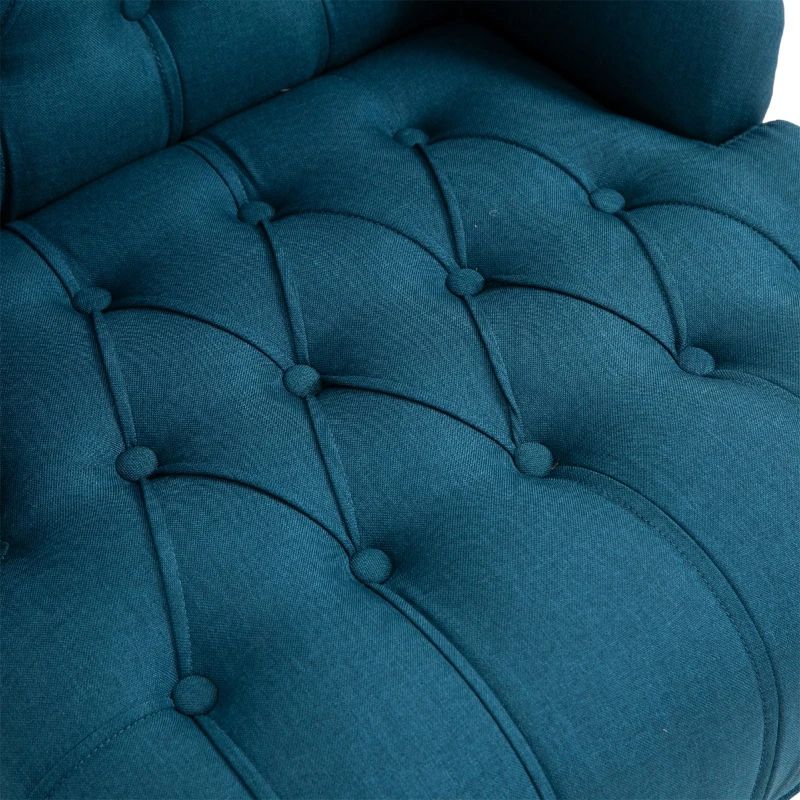 HOMCOM Linen Fabric Button Tufted Wingback Accent Chair with Thick Padded Cushioned Seats and Wooden Legs for Living Room and Bedroom, Dark Blue
