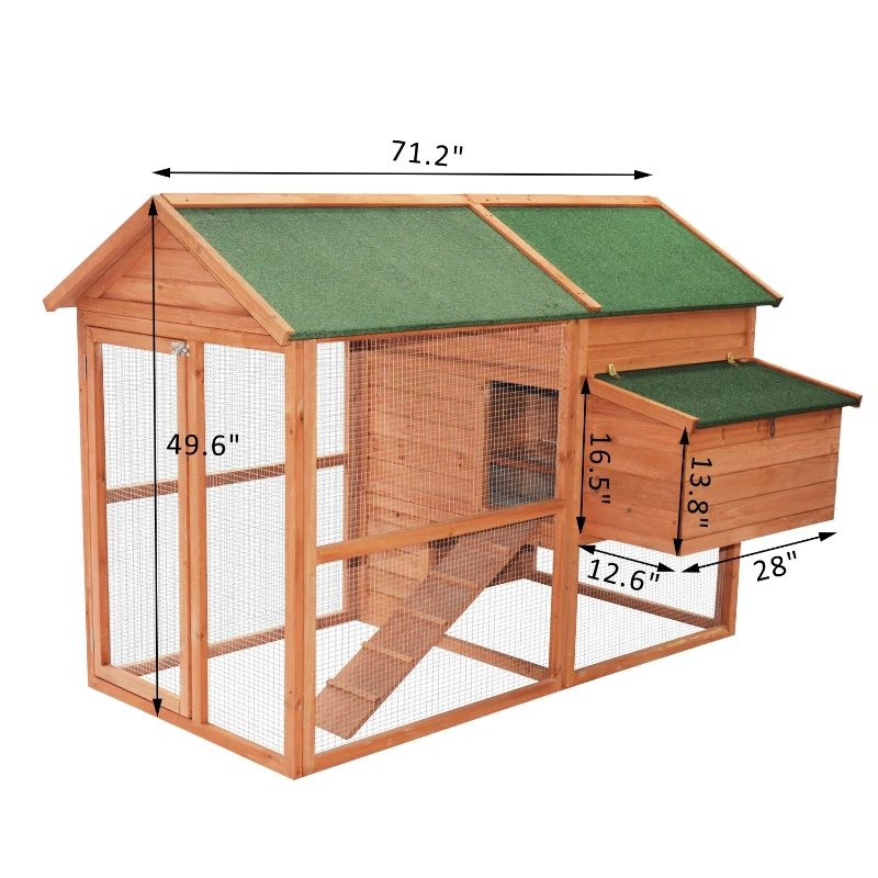 PawHut 71" Wooden Backyard Chicken Coop Hen House With Outdoor Run And Nesting Box