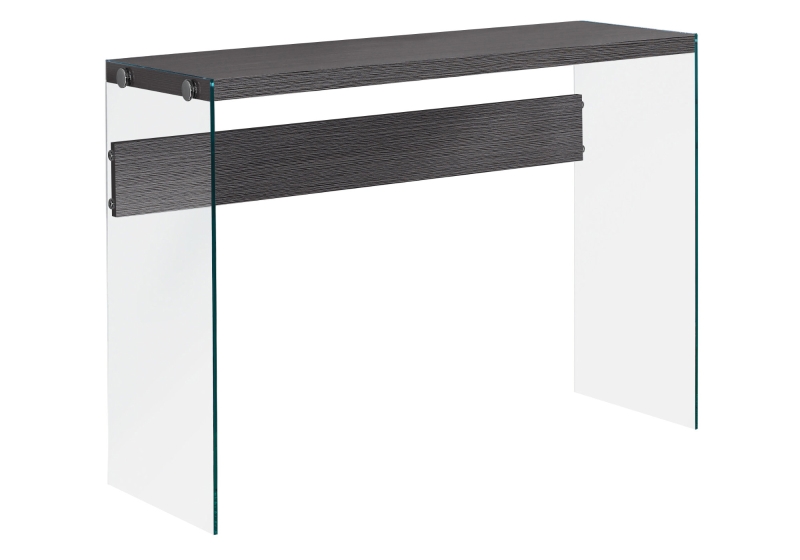 Monarch 44" Contemporary Wood Grain-Look Top Tempered Glass Base Accent Hall Console Sofa Table - Grey Finish