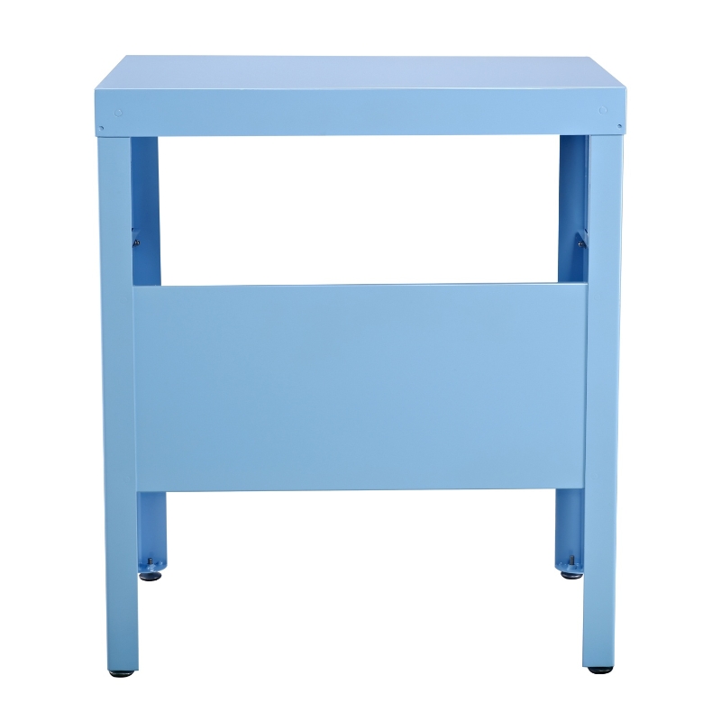 Open Box HomCom Block Color Mid Century Modern Industrial Steel End Table Shelf - Light Blue