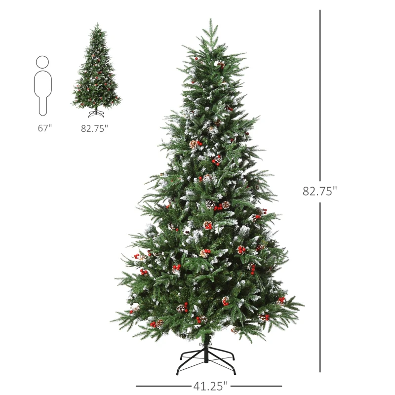 HOMCOM 7ft Artificial Pine Tree Holiday Home Christmas Decoration with Removable Branches, Pinecone - Red Berries
