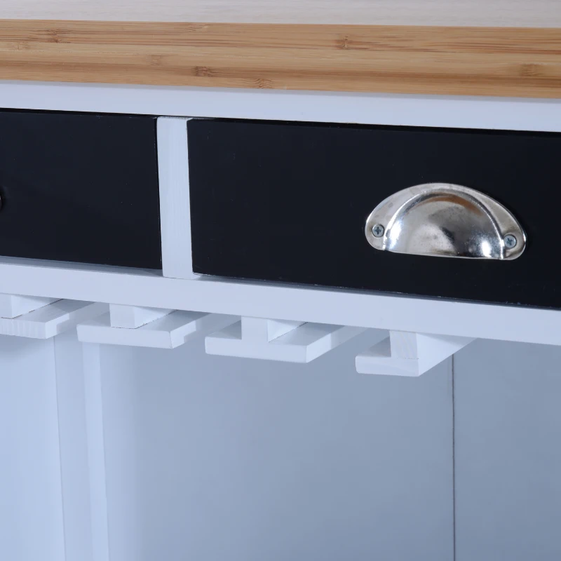 HomCom 34” Kitchen Island Rolling Cart With Wine Rack Drawers and 9 Glass Stemware Storage