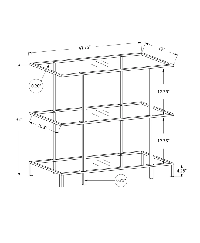 Monarch 42" Contemporary Tempered Glass Top 3-Tier Metal Framed Accent Console Table - Silver Finish