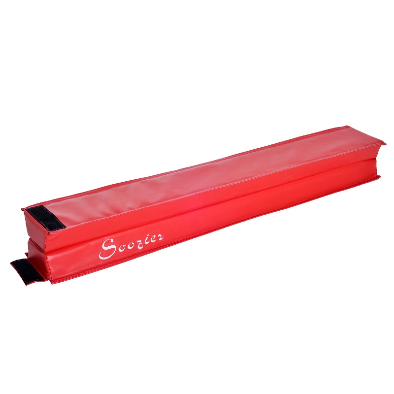 Soozier 8' Folding Stable PU Leather Gymnastics Floor Balance Beam - Red