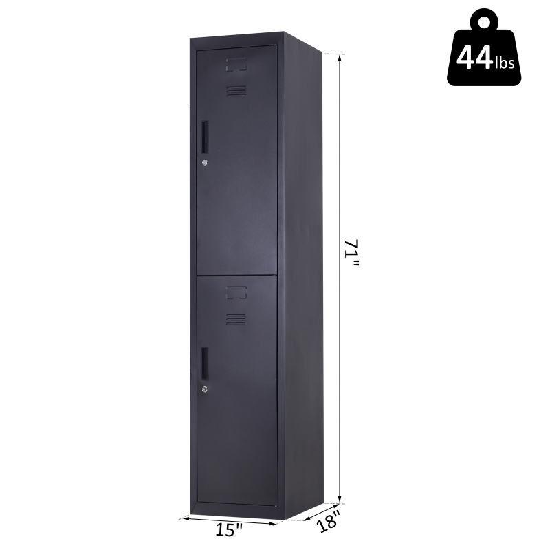 Vinsetto 71" 2 Tier Freestanding Steel Metal Lockable Employee Wall Locker Storage Cabinet - Black