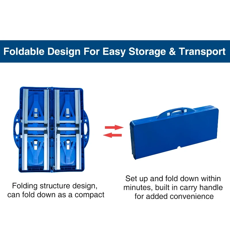 Outsunny 53" Camping Table and Chairs, Foldable with 4 seat Plastic Portable Compact Suitcase, Camping Table Set with Umbrella Hole, Blue