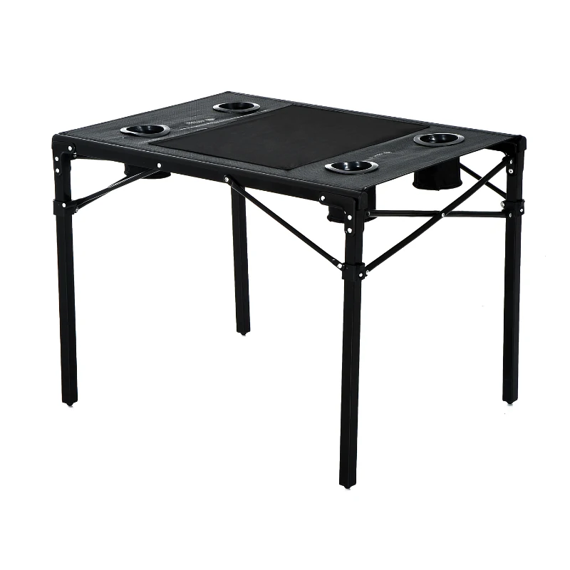Outsunny Outdoor Folding Camping Table with Cup Holders - Black