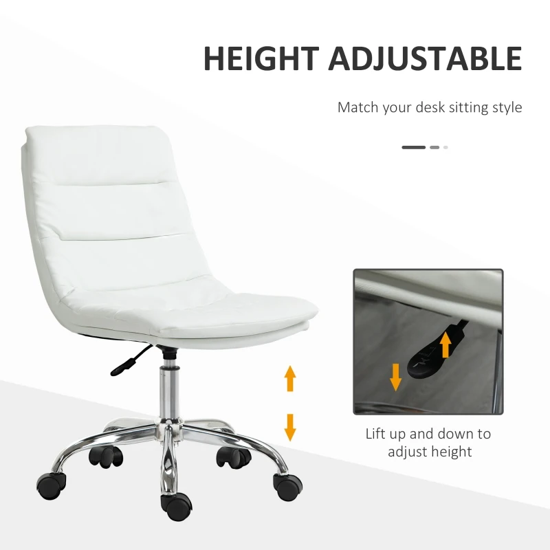 Vinsetto Armless Office Chair Ergonomic Computer Desk Chair Mid-Back Upholstered Task Chair with PU Leather, Adjustable Height and Swivel Seat, White