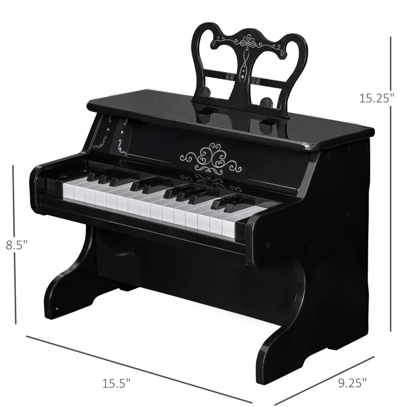 Qaba Kids Mini Piano Toy with 25 Keys Simulated Piano Sound, a Realistic Piano Look, &  Side Book Holder, Black