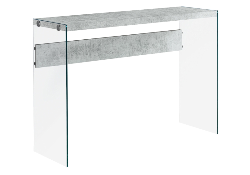 Monarch 44 Contemporary Tempered Glass Base Accent Hall Console Sofa Table Grey Cement Look Top Finish Aosom