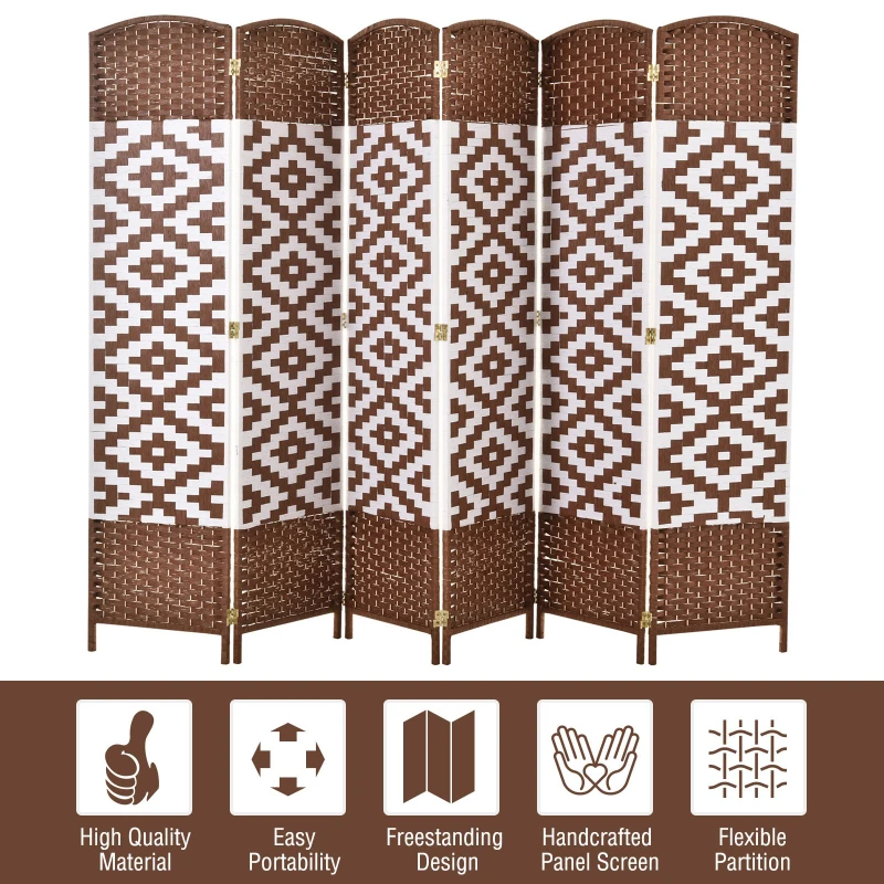 HomCom 6ft 6-Panel Diamond Weave Folding Room Divider with Freestanding Folding Screen & Stylish Wicker Material