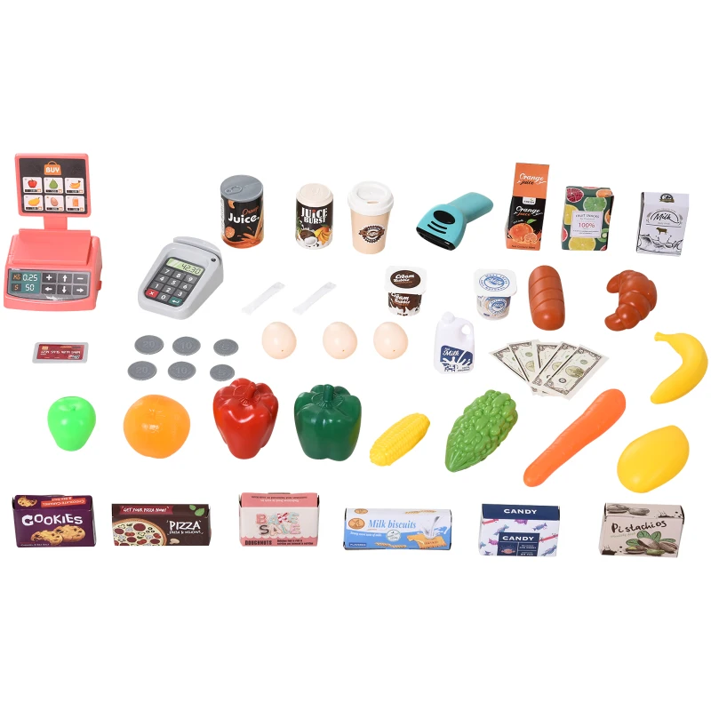 Qaba Kids Supermarket with Shopping Cart Play Set Toys with Working Scanner & Credit Card Reader for 3 to 6 Years - Green