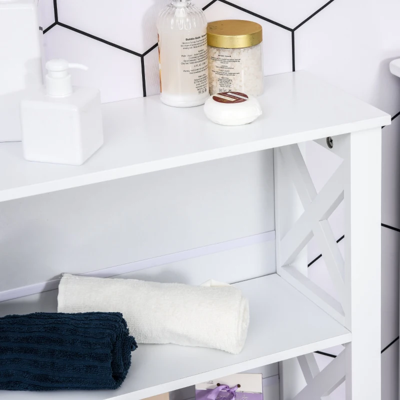 kleankin Wall Mount Bathroom Storage Rack with Open Shelves and Drawer Wooden Cabinet Organizer for Bathroom - White