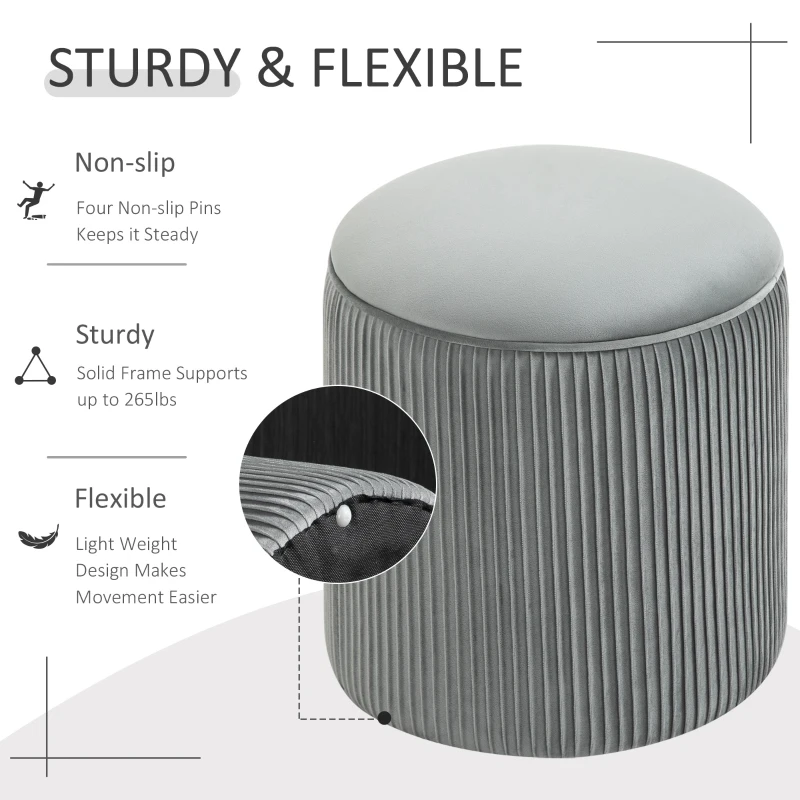 HOMCOM 15'' Small Padded Ottoman Foot Stool with Wrinkle Fabric Design, Thick Sponge Padding and Solid Base, Grey