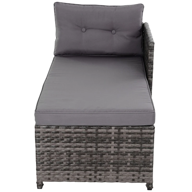 Outsunny 3 Piece Patio Furniture Set, Rattan Outdoor Sofa Set with Chaise Lounge & Loveseat, Soft Cushions, Tempered Glass Table, L-Shaped Sectional Couch, Gray