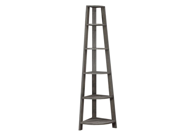 Monarch 72" Contemporary 5-Shelf Reclaimed Wood-Look Corner Accent Display Bookcase - Dark Taupe Finish