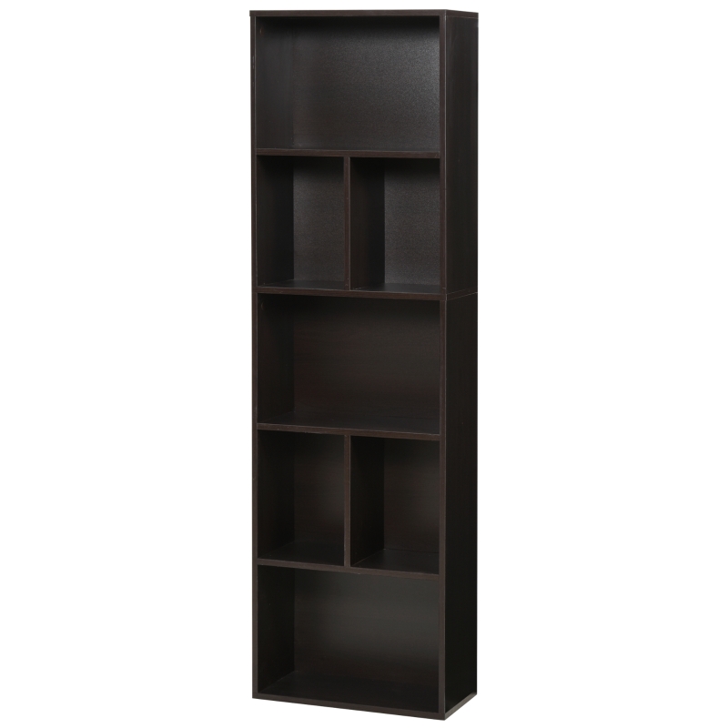 HOMCOM 5-Tier Contemporary Wood Bookcase with Open Storage Display Rack for Home, Office, and Study - Dark Coffee