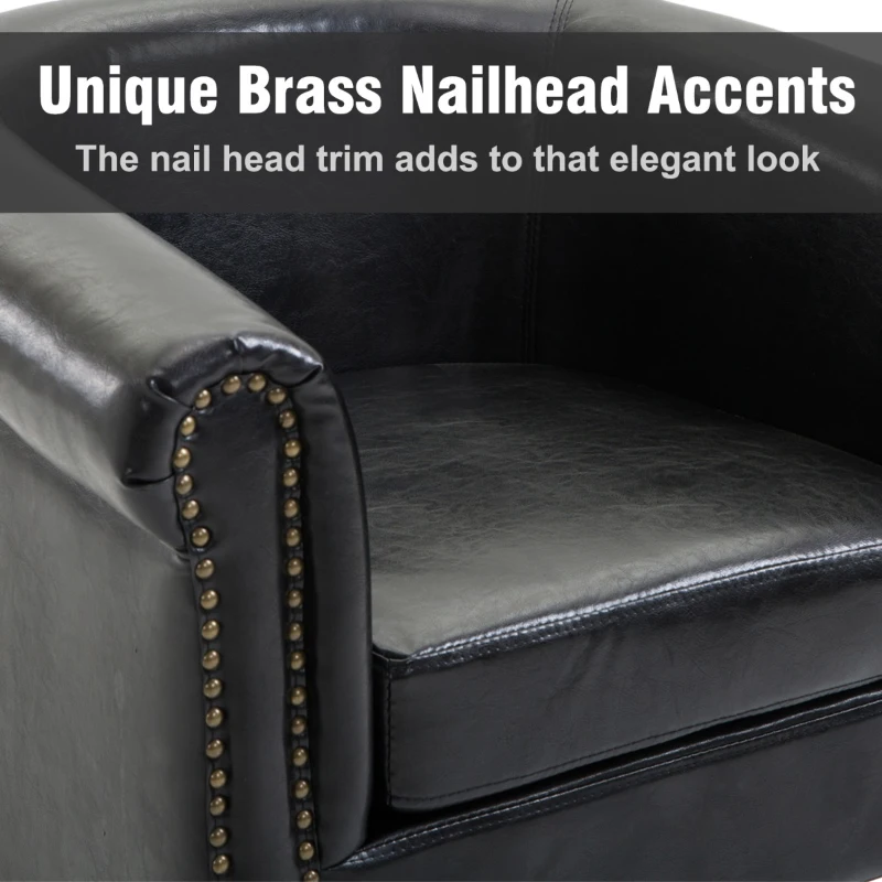 HomCom Faux Leather Traditional Club Armchair Smoking Chair - Dark Brown Black