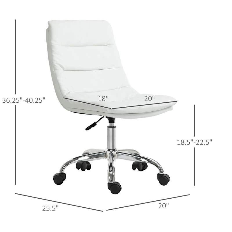 Vinsetto Armless Office Chair Ergonomic Computer Desk Chair Mid-Back Upholstered Task Chair with PU Leather, Adjustable Height and Swivel Seat, White