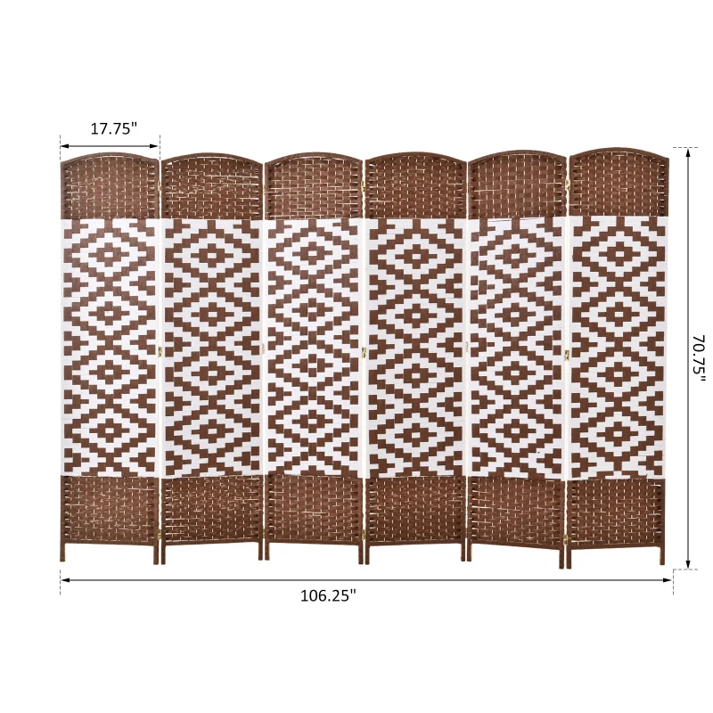 HomCom 6ft 6-Panel Diamond Weave Folding Room Divider with Freestanding Folding Screen & Stylish Wicker Material